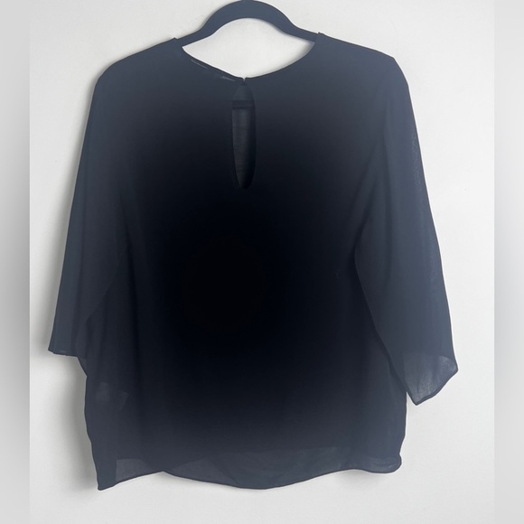 ZARA ZW Collection Black Flowing Cape Sleeve Lightweight Chic Blouse Top Sz L - Picture 7 of 11
